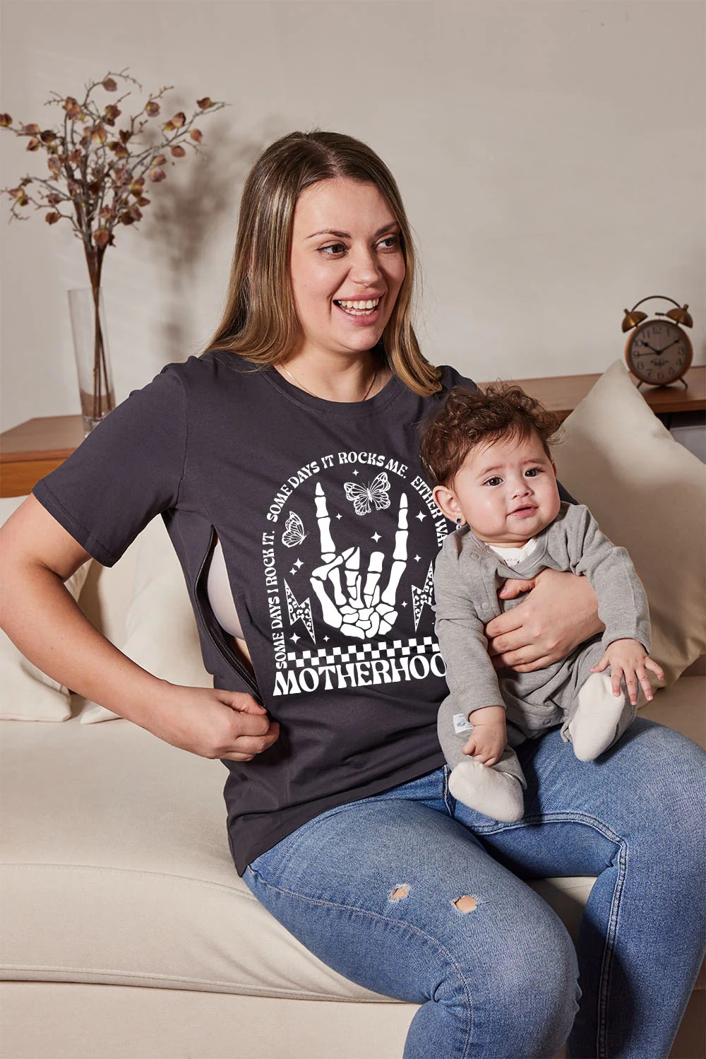 Funny Motherhood Skull Mom Breastfeeding Nursing T Shirt