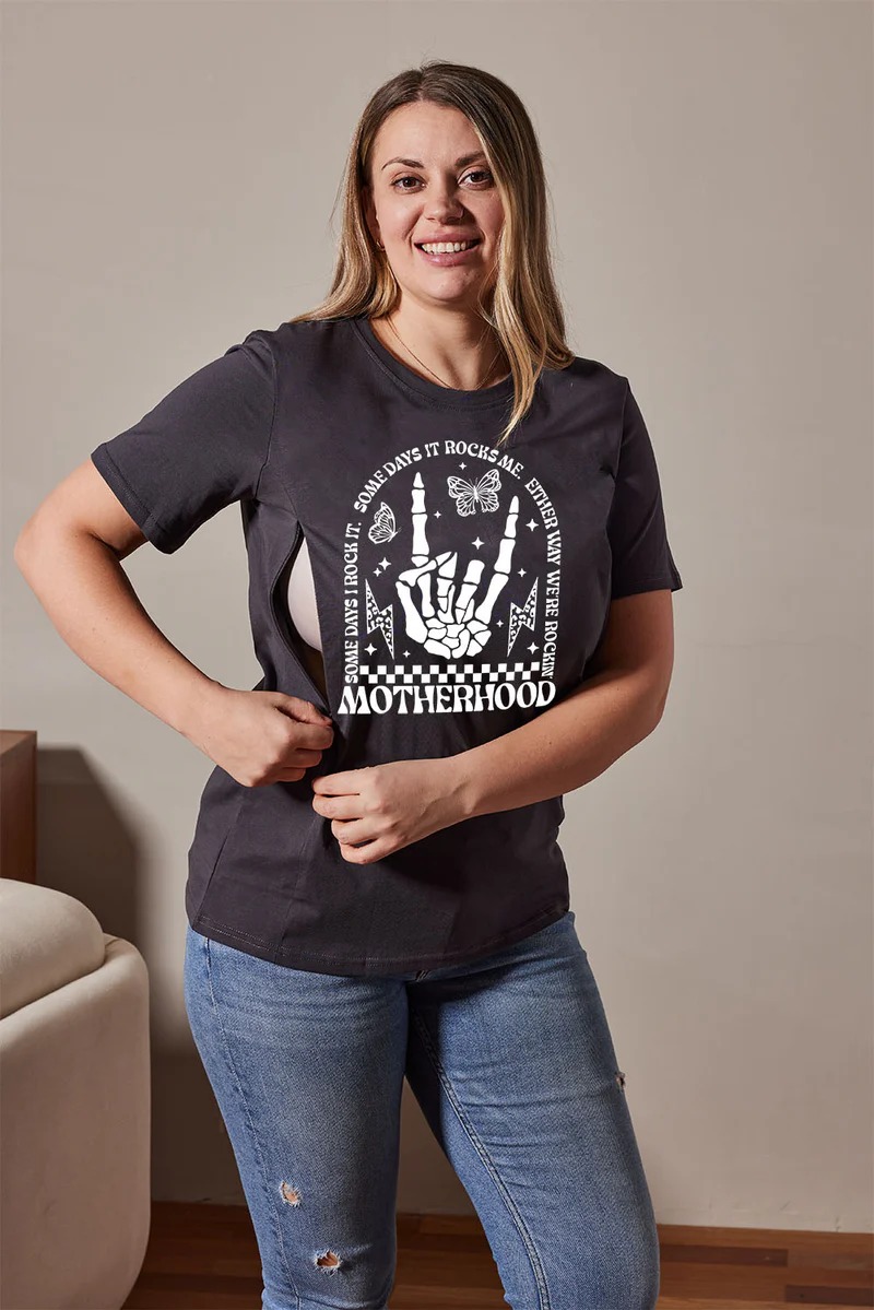 Funny Motherhood Skull Mom Breastfeeding Nursing T Shirt