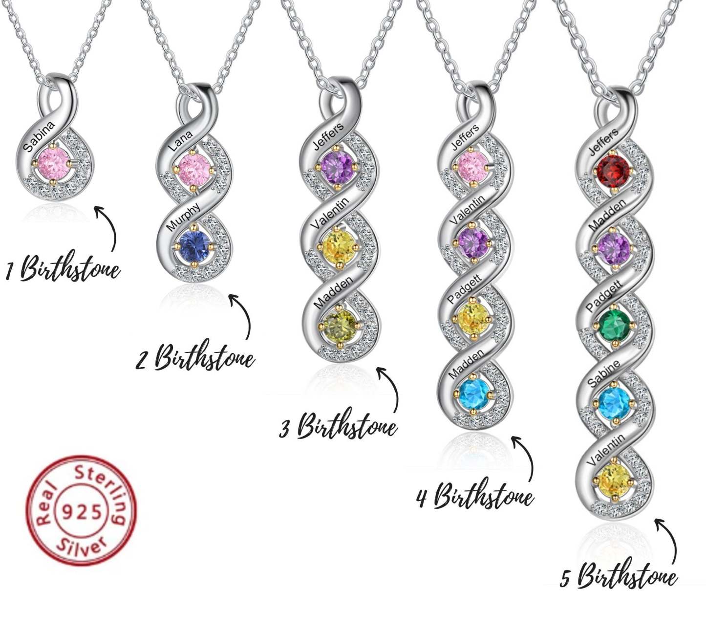 Personalized Mothers Rings Necklace with Birthstones