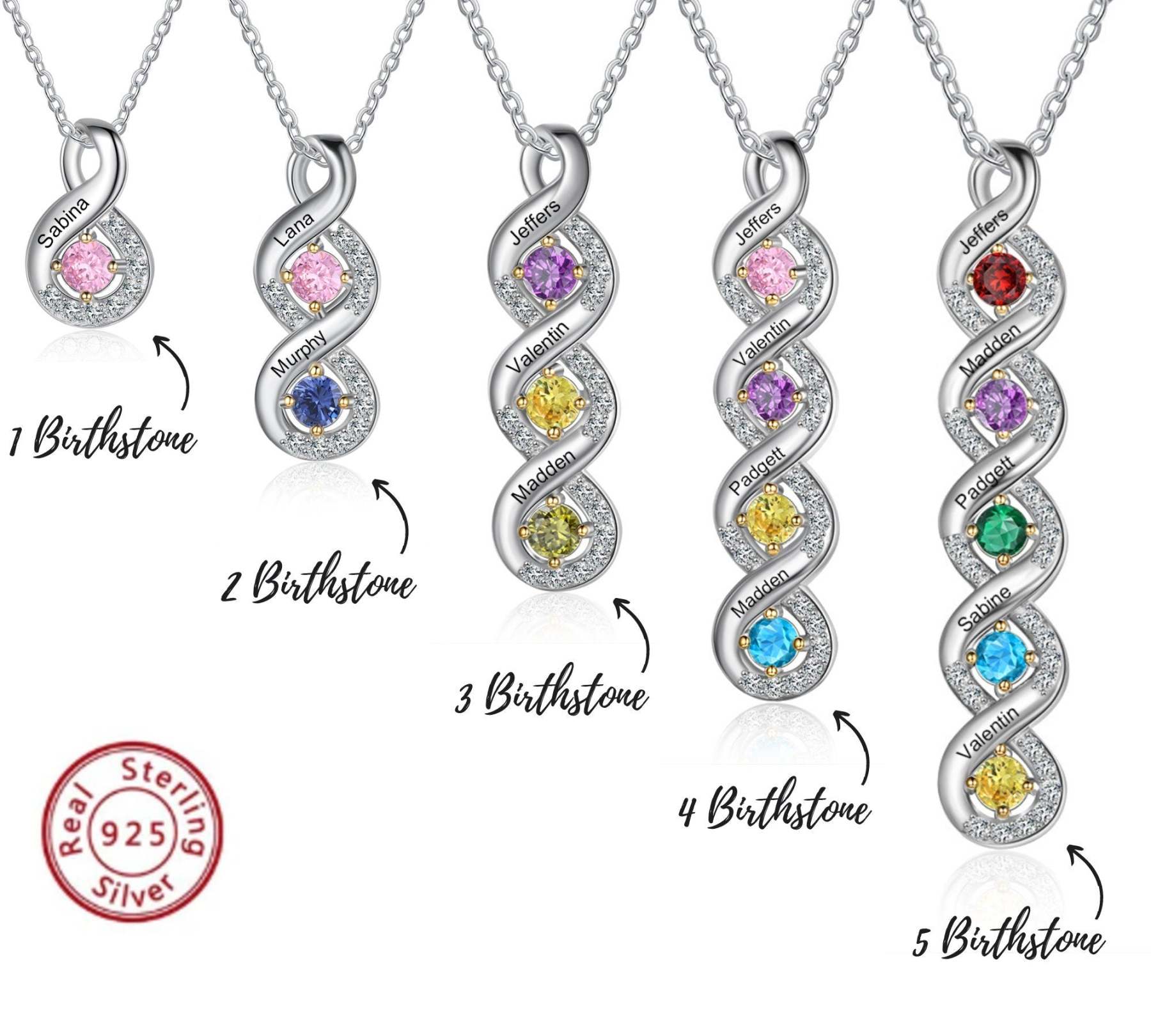 Personalized Mothers Rings Necklace with Birthstones