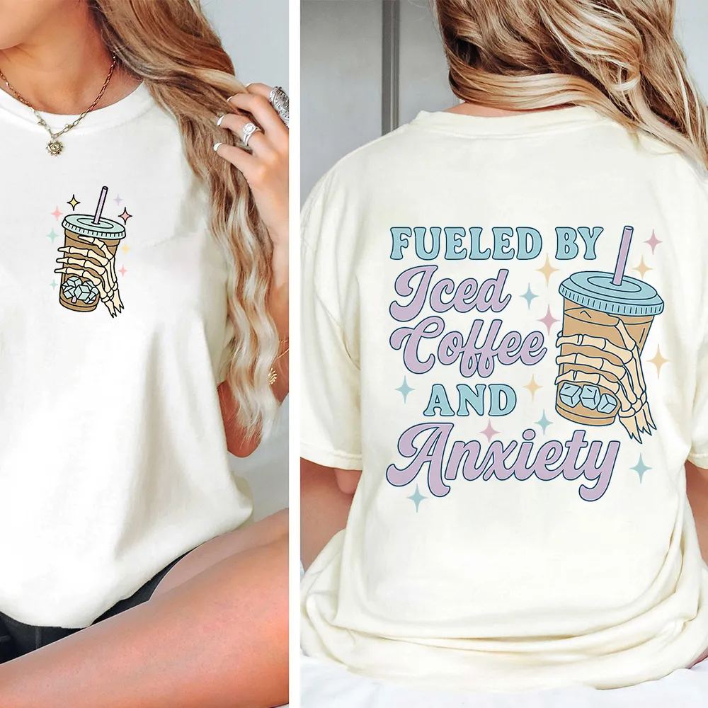 Mom Breastfeeding Nursing T-Shirt - Fueled by Iced Coffee and Anxiety