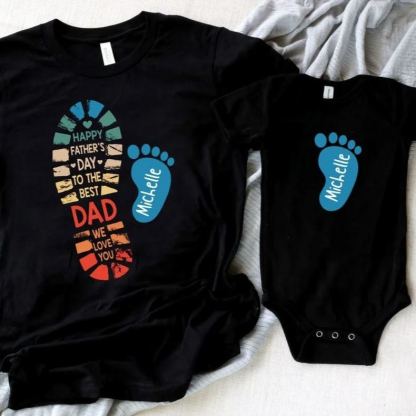 Fathers Day Family Matching T Shirt Personalized Dad And Kids Footprints Names Shirt