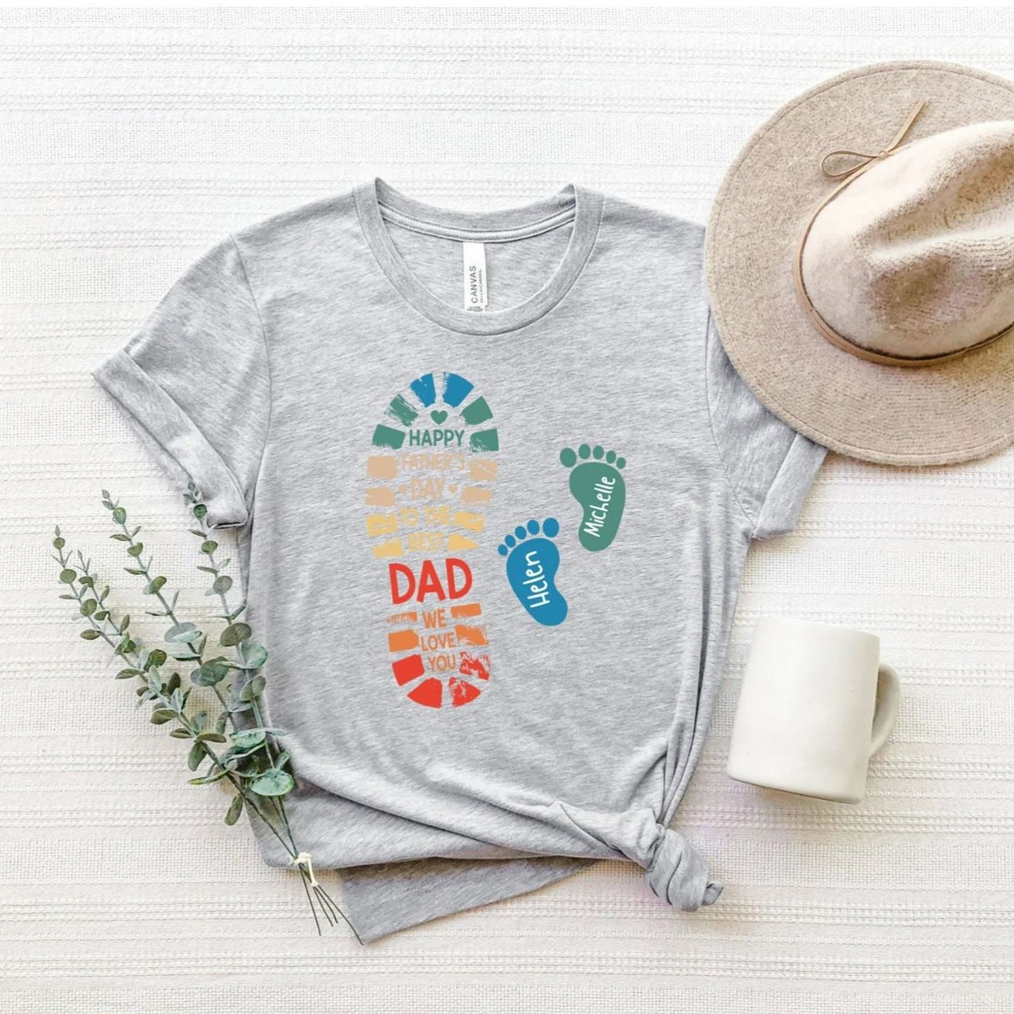 Fathers Day Family Matching T Shirt Personalized Dad And Kids Footprints Names Shirt