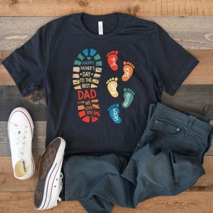Fathers Day Family Matching T Shirt Personalized Dad And Kids Footprints Names Shirt