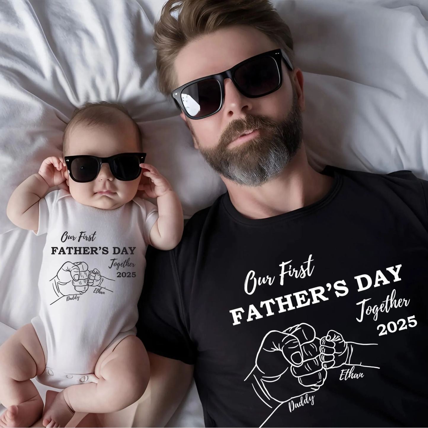 Fathers Day Family Matching T Shirt Our First Fathers Day 2025