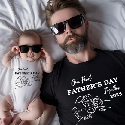 Fathers Day Family Matching T Shirt Our First Fathers Day 2025