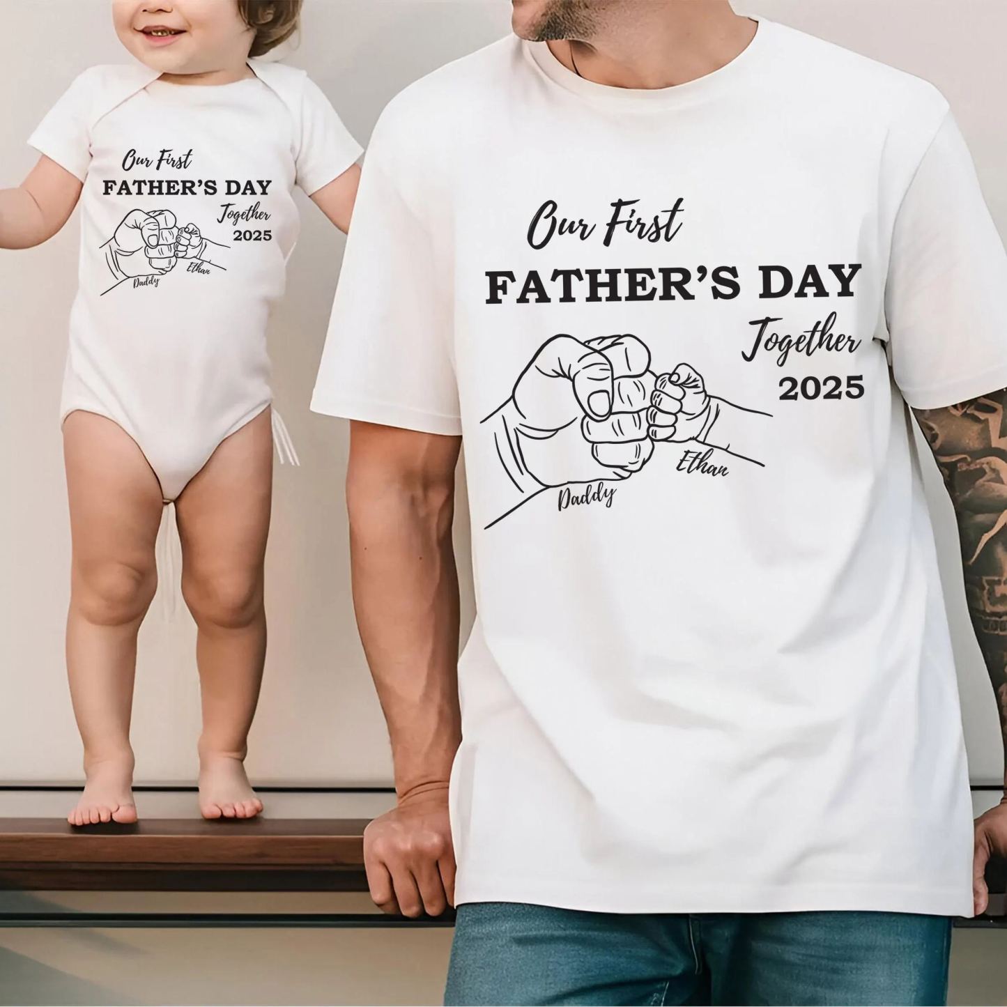 Fathers Day Family Matching T Shirt Our First Fathers Day 2025
