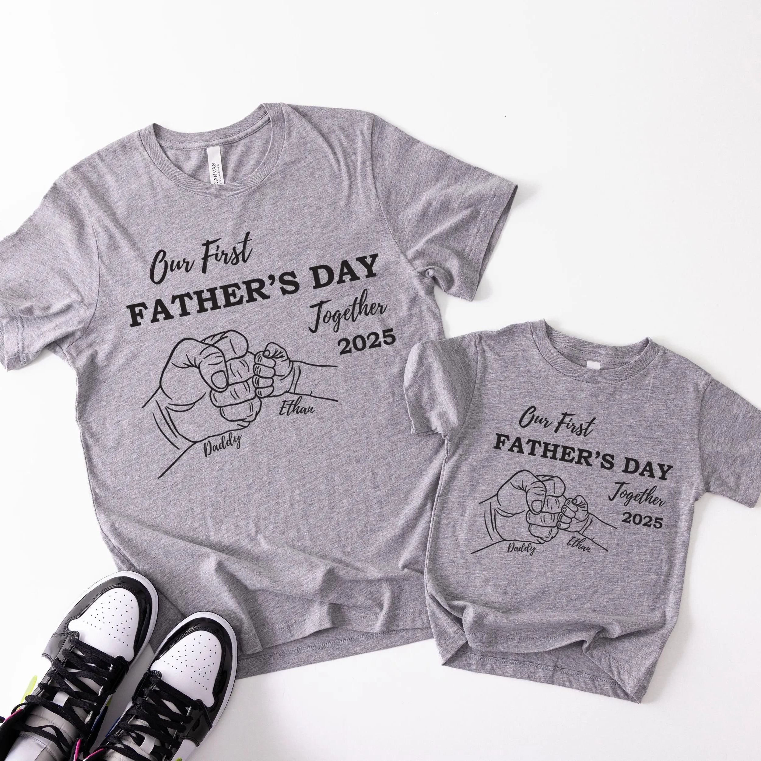 Fathers Day Family Matching T Shirt Our First Fathers Day 2025