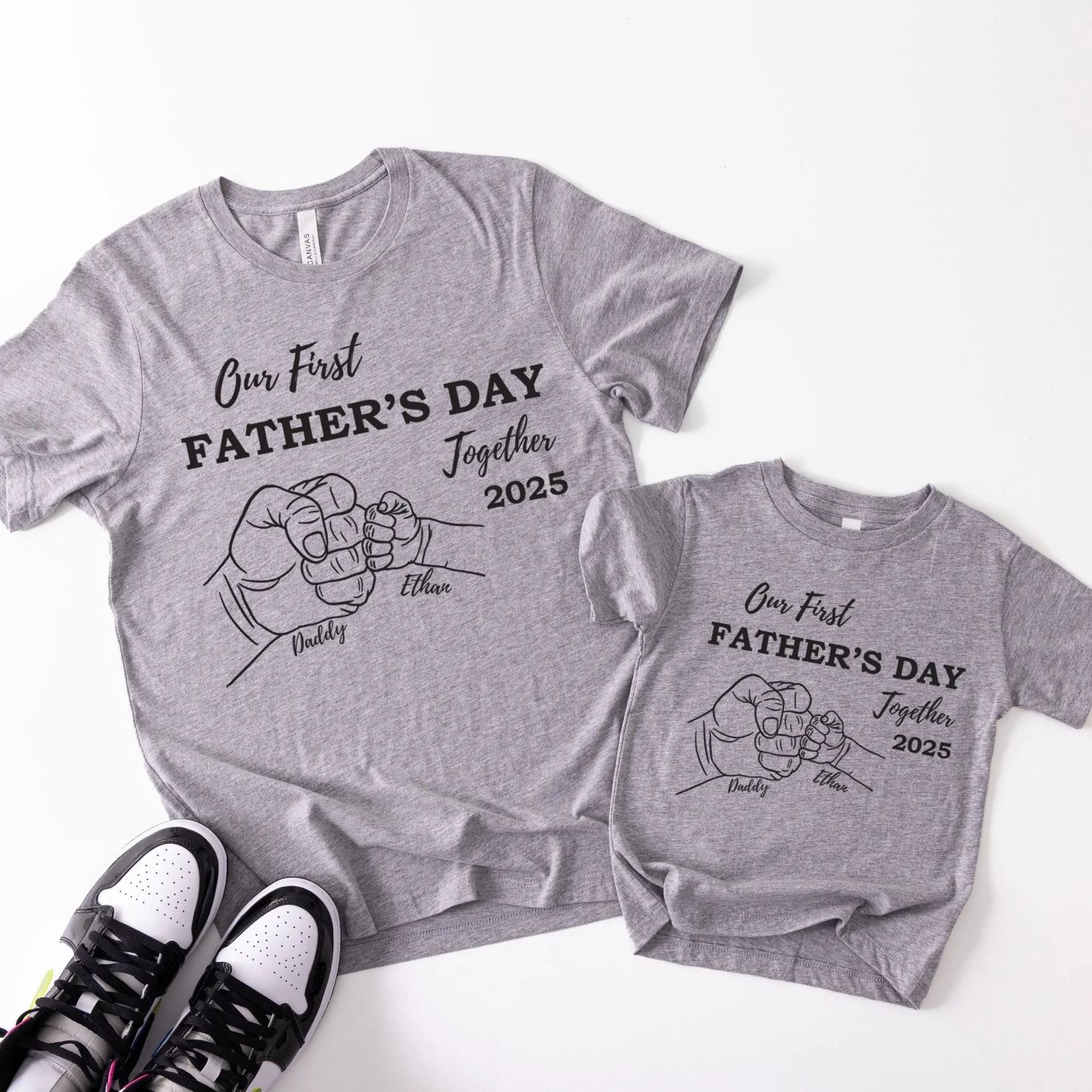 Fathers Day Family Matching T Shirt Our First Fathers Day 2025