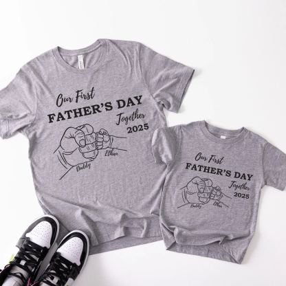 Fathers Day Family Matching T Shirt Our First Fathers Day 2025