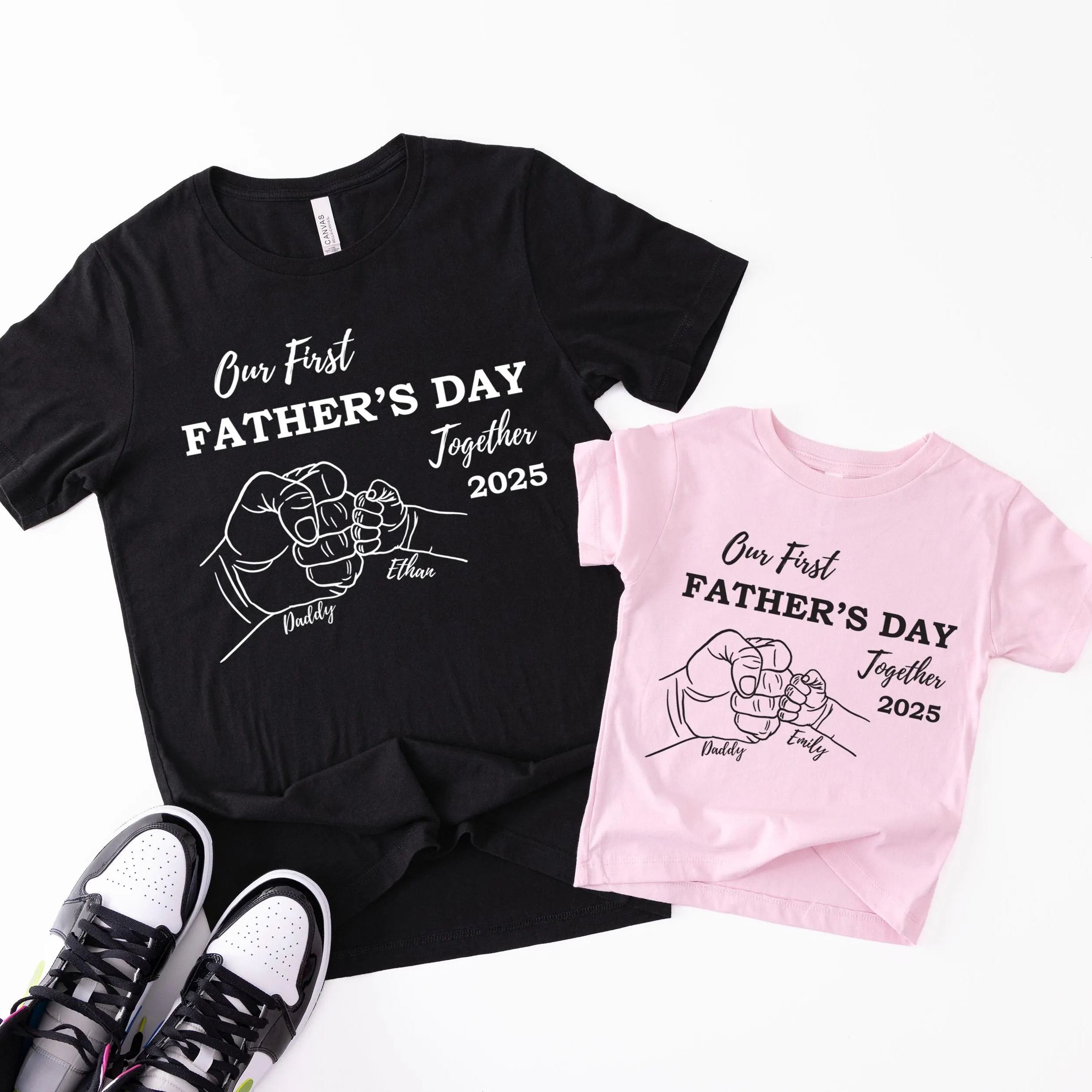 Fathers Day Family Matching T Shirt Our First Fathers Day 2025