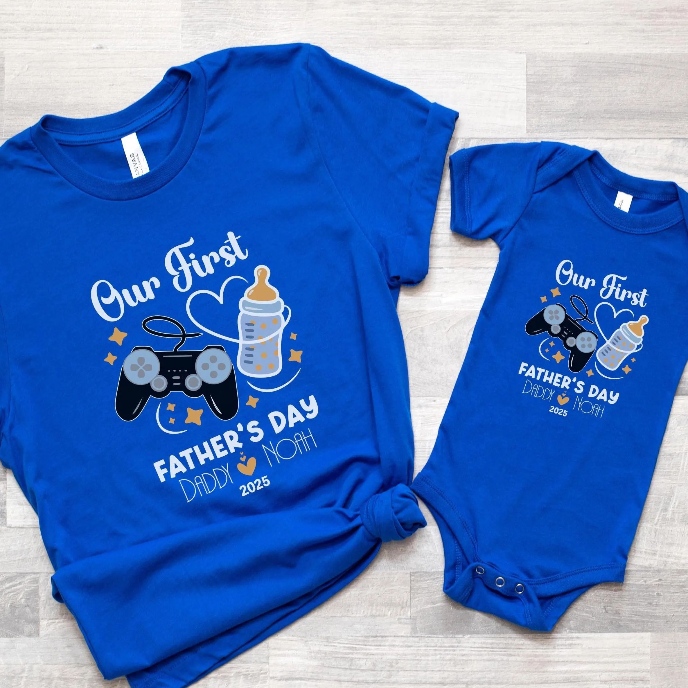 Father's Day Family Matching T-shirt-Gamer Console And Milk Bottle