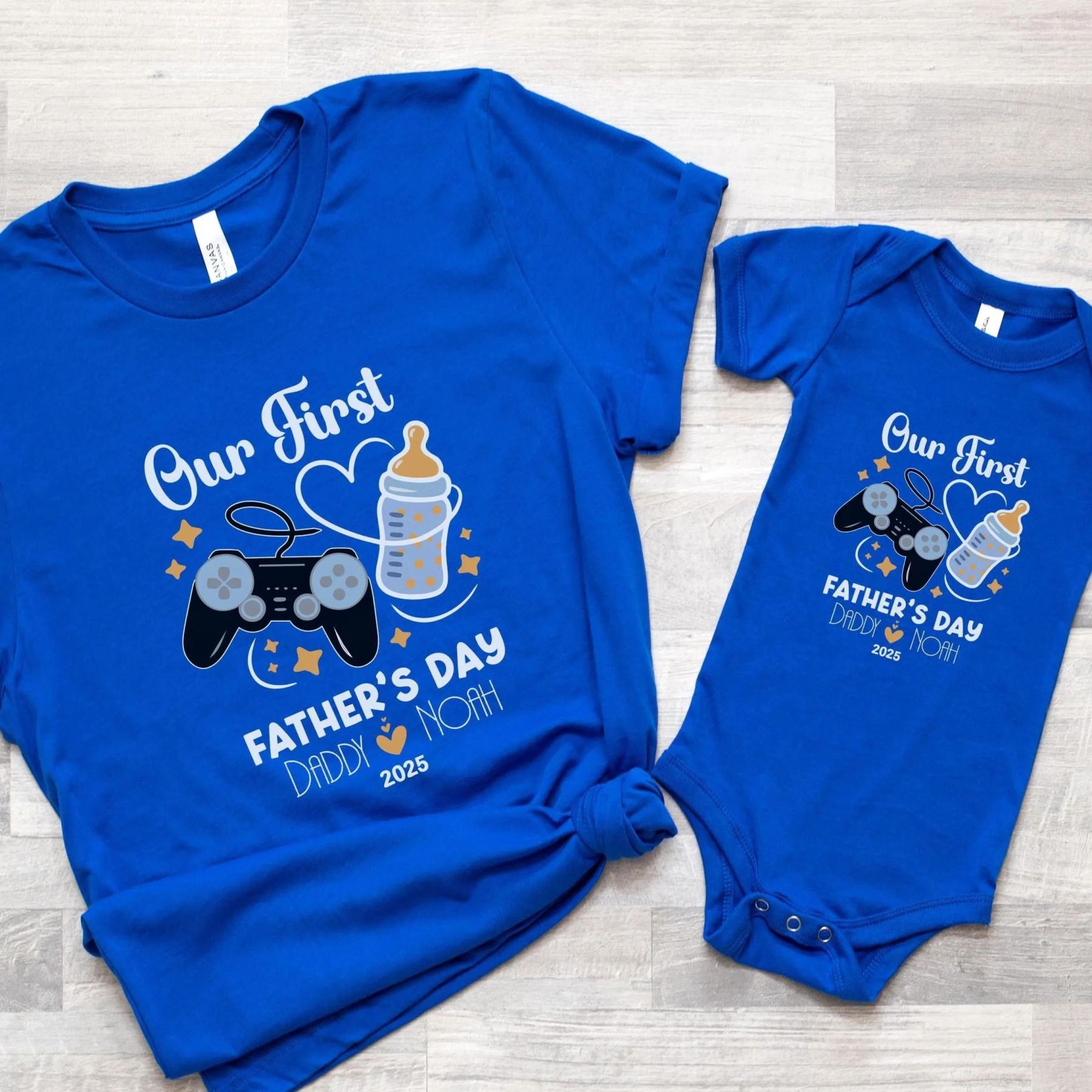 Father's Day Family Matching T-shirt-Gamer Console And Milk Bottle