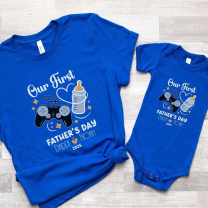 Father's Day Family Matching T-shirt-Gamer Console And Milk Bottle