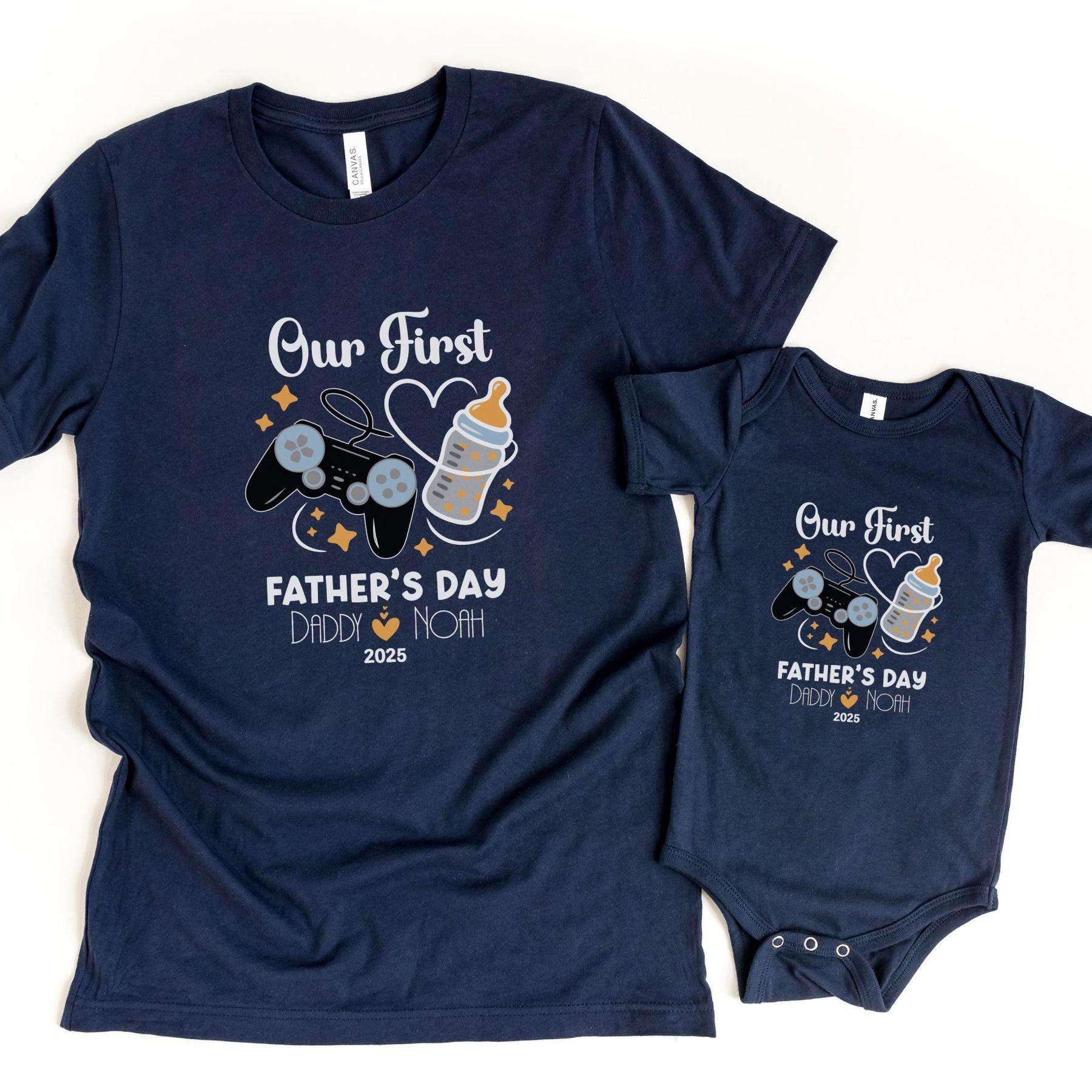 Father's Day Family Matching T-shirt-Gamer Console And Milk Bottle