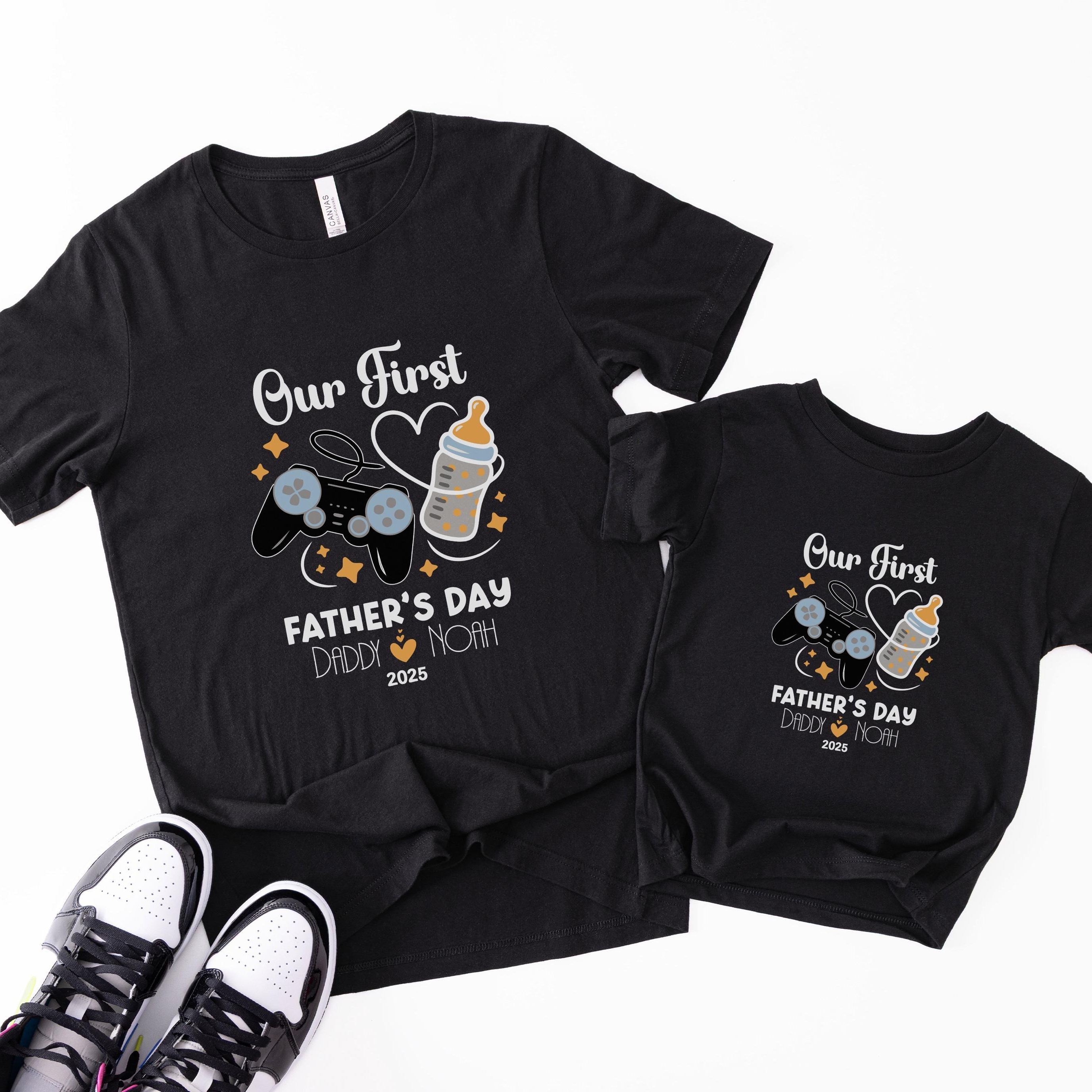 Father's Day Family Matching T-shirt-Gamer Console And Milk Bottle