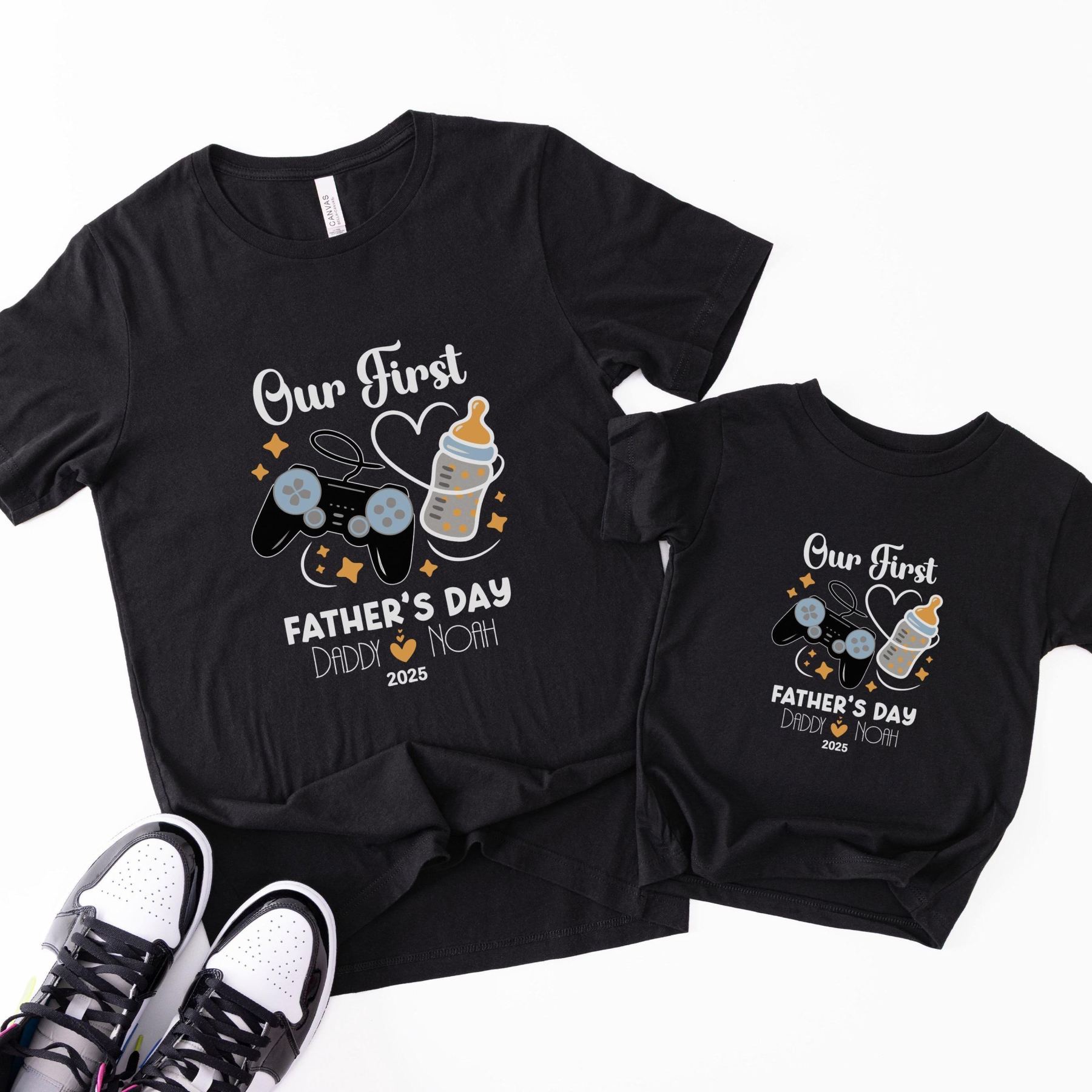 Father's Day Family Matching T-shirt-Gamer Console And Milk Bottle