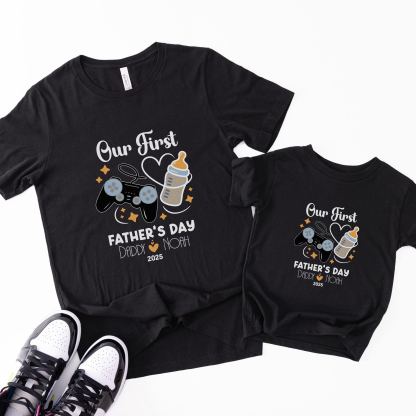 Father's Day Family Matching T-shirt-Gamer Console And Milk Bottle