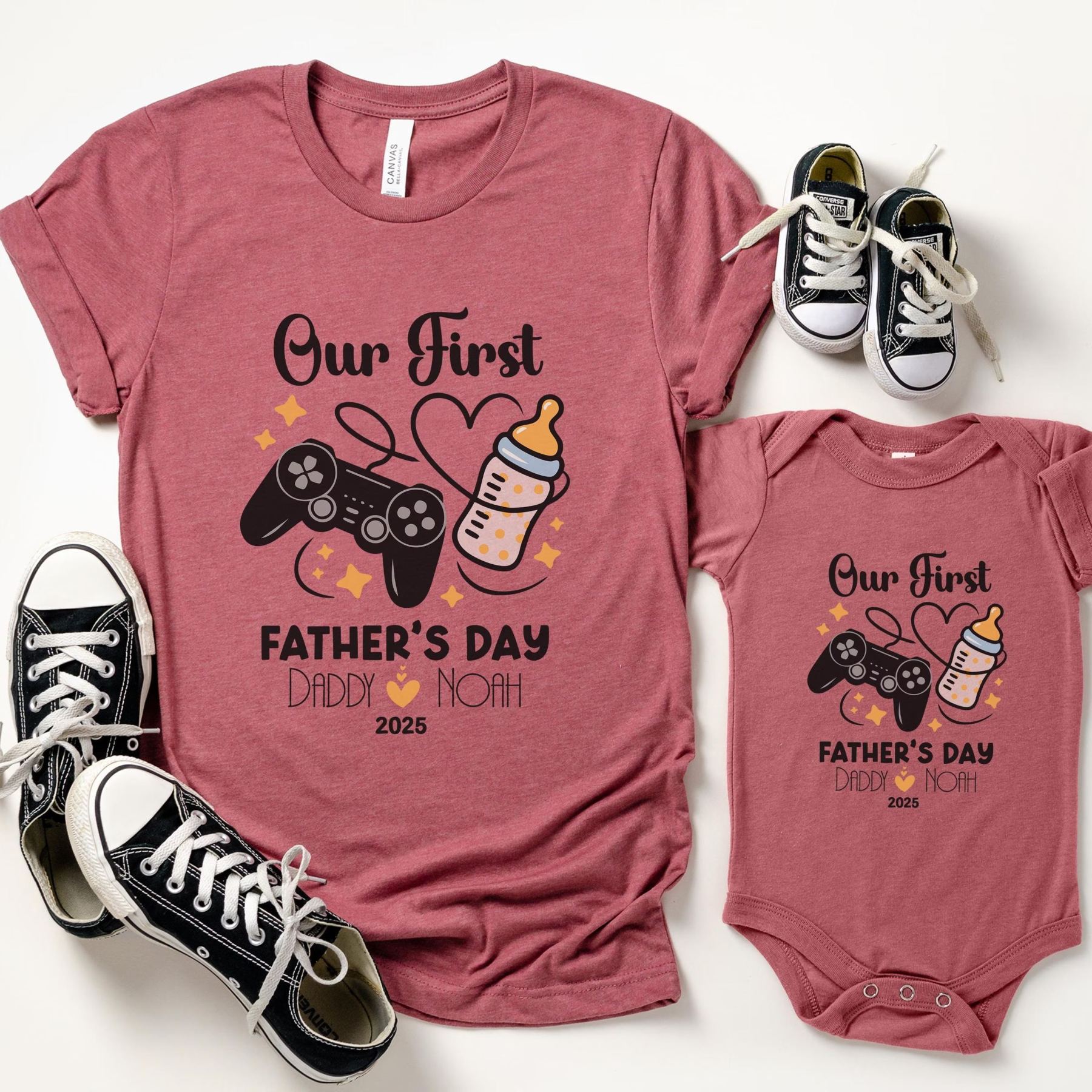 Father's Day Family Matching T-shirt-Gamer Console And Milk Bottle