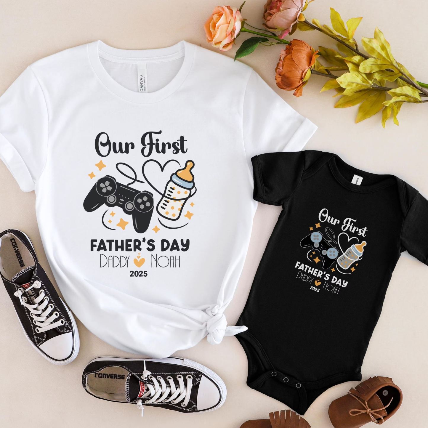 Father's Day Family Matching T-shirt-Gamer Console And Milk Bottle
