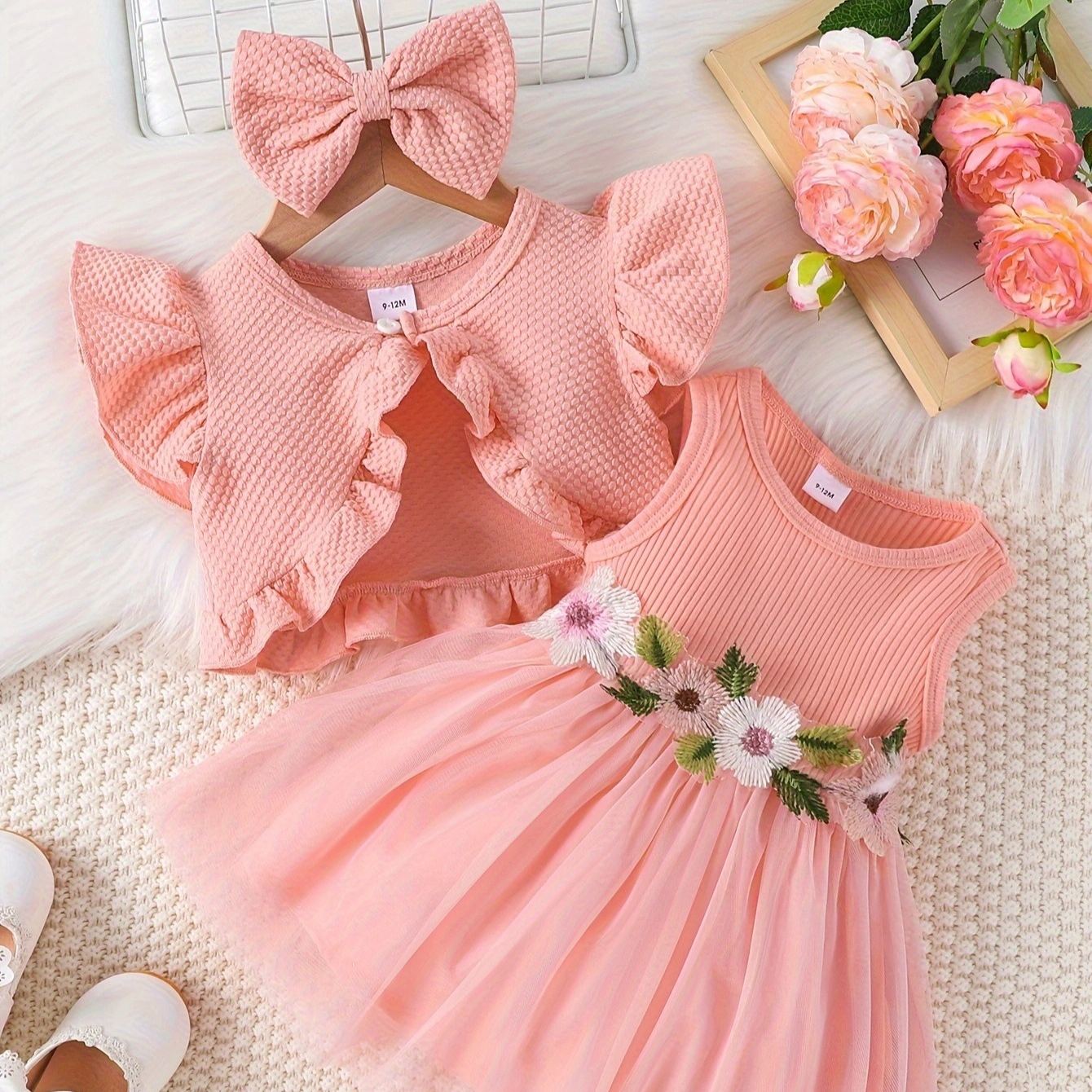 [Copy]2pcs Toddler Girls Puff-Sleeve Floral Blouse Set