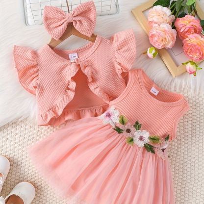 [Copy]2pcs Toddler Girls Puff-Sleeve Floral Blouse Set