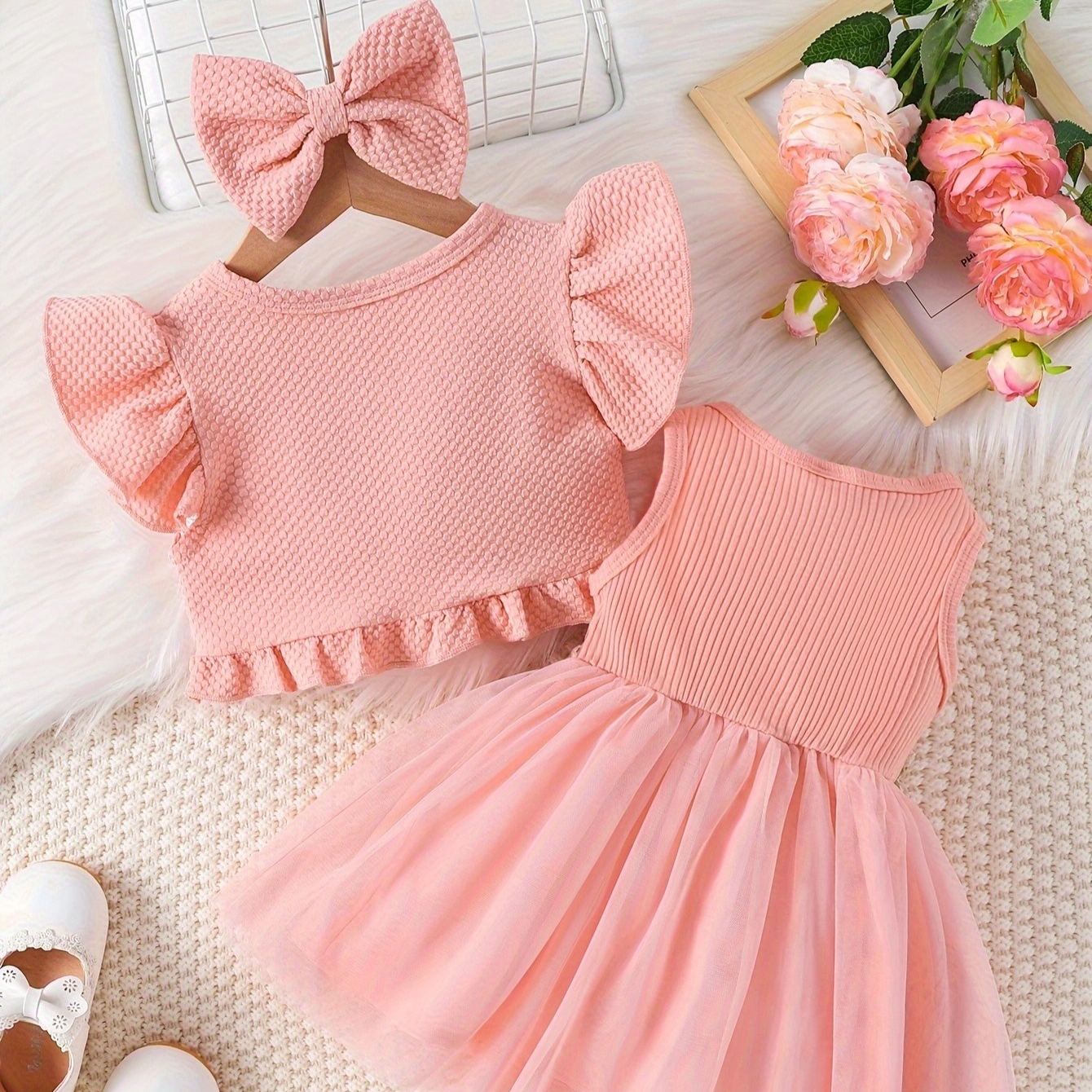 [Copy]2pcs Toddler Girls Puff-Sleeve Floral Blouse Set