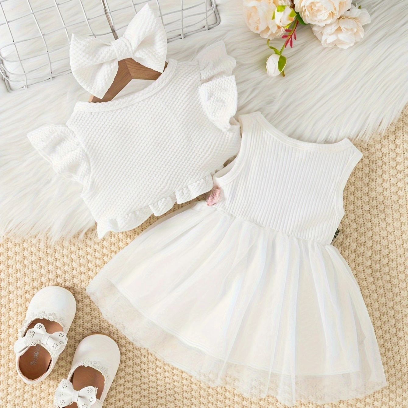 [Copy]2pcs Toddler Girls Puff-Sleeve Floral Blouse Set