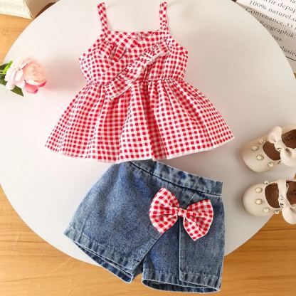 2pcs Baby Girls Seersucker Strappy Outfit