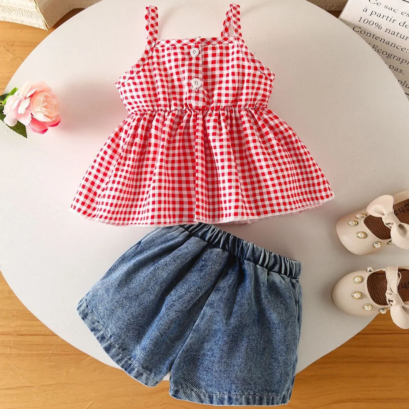2pcs Baby Girls Seersucker Strappy Outfit