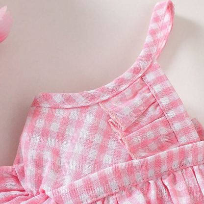 2pcs Baby Girls Pink Seersucker Strappy Outfit