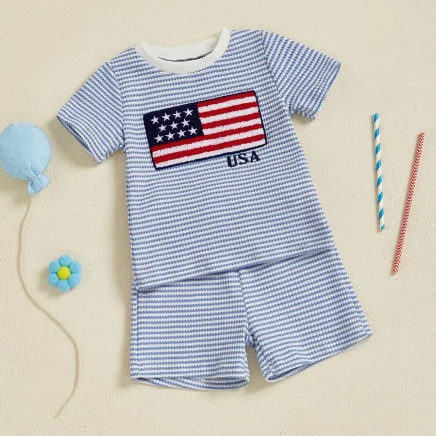 [Copy]2pcs Toddler Boys T-Shirt & Checkered Shorts