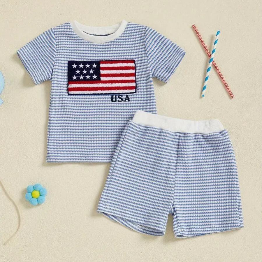 [Copy]2pcs Toddler Boys T-Shirt & Checkered Shorts