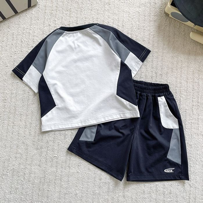 2pcs Toddler Boys Colorblock Sports Outfit