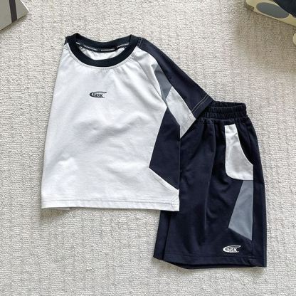 2pcs Toddler Boys Colorblock Sports Outfit