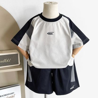 2pcs Toddler Boys Colorblock Sports Outfit