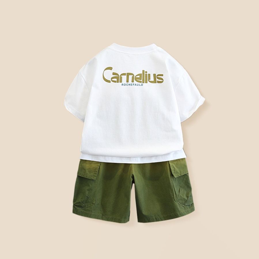 2pcs Toddler Boys Hat Print Tee & Shorts Outfit