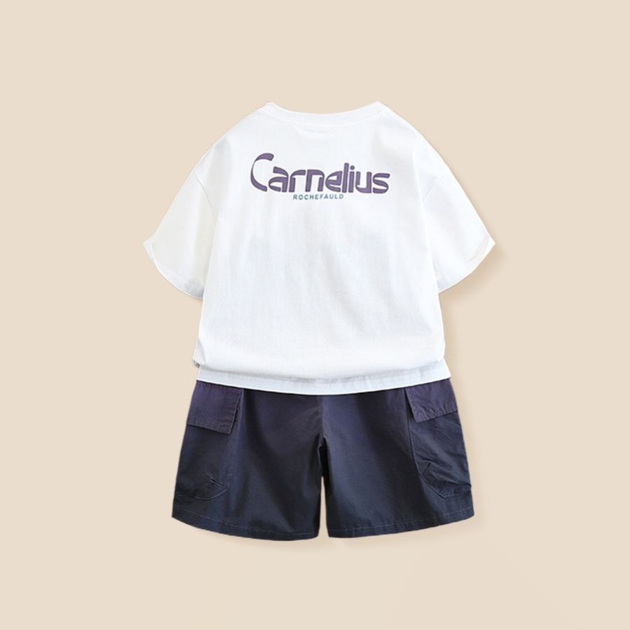 2pcs Toddler Boys Hat Print Tee & Shorts Outfit