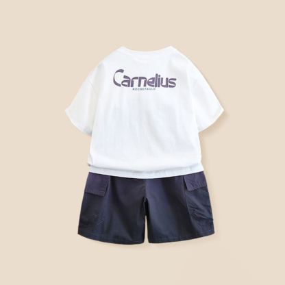 2pcs Toddler Boys Hat Print Tee & Shorts Outfit