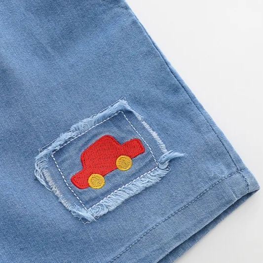 2pcs Toddler Boys Colorful Car Print Polo Shirt & Matching Shorts