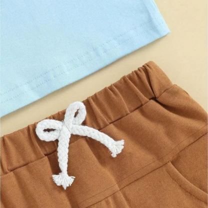 2pcs Toddler Boys Letter Print Short Sleeve T-Shirt With Elastic Waist Solid Color Shorts