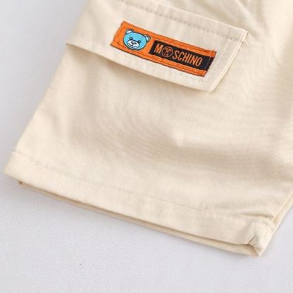 2pcs Toddler Boys Vertical Stripe Tee & Solid Color Shorts