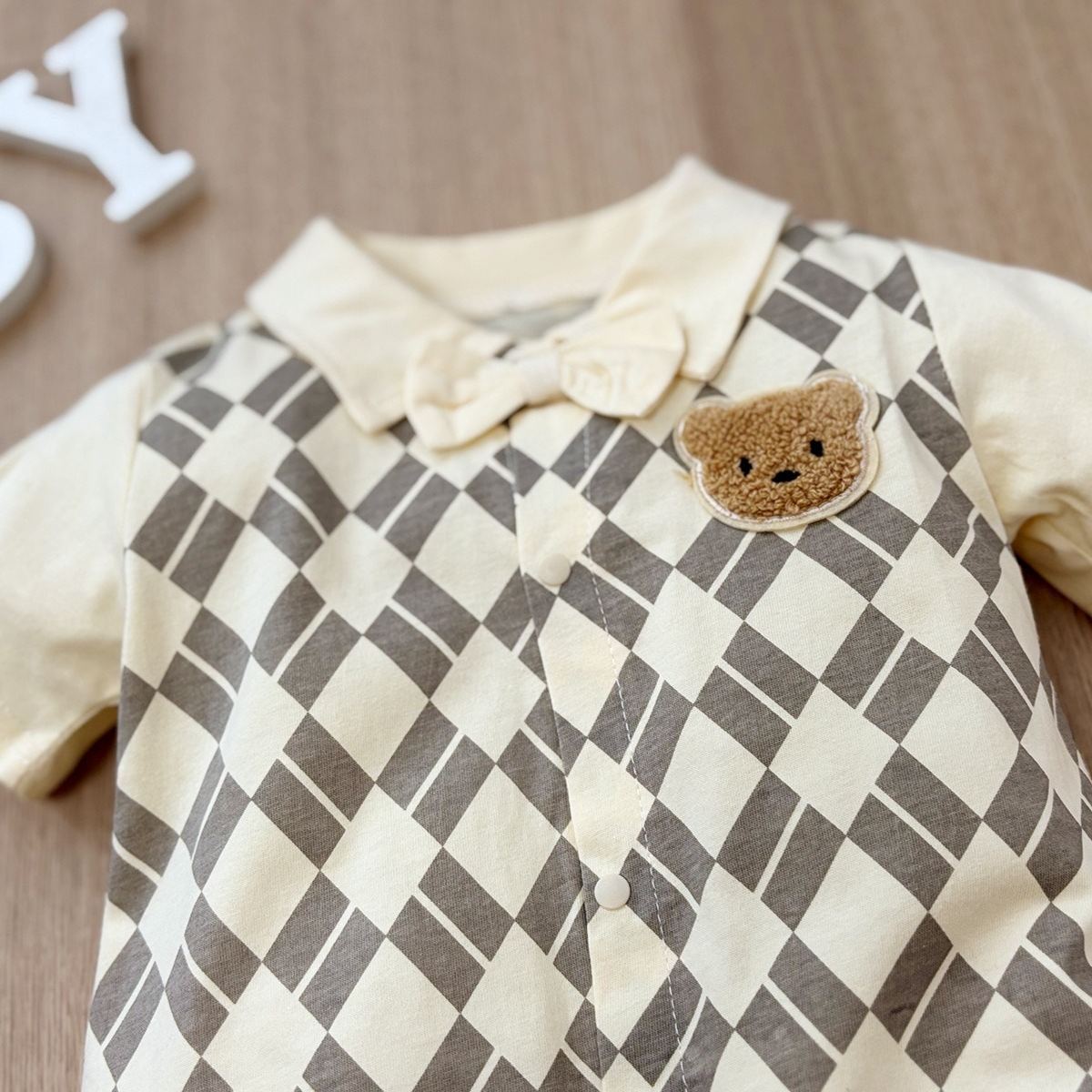 Baby Boy All-Over Diamond Bear Print Jumpsuits