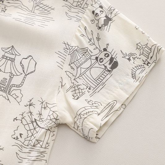 2pcs Toddler Boys Printed Shirt & Cuffed Pants