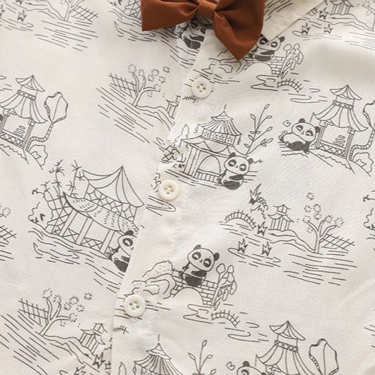 2pcs Toddler Boys Printed Shirt & Cuffed Pants