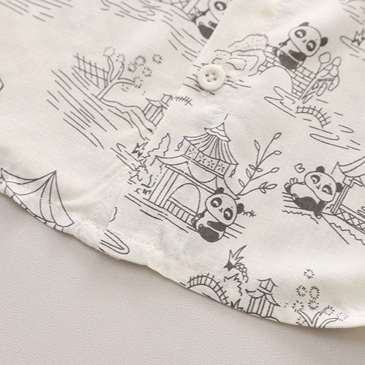 2pcs Toddler Boys Printed Shirt & Cuffed Pants