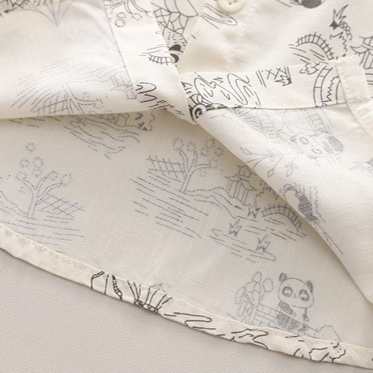 2pcs Toddler Boys Printed Shirt & Cuffed Pants