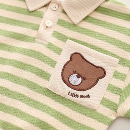 2pcs Toddler Boys 3D Embroidered Bear Long-Sleeve Shirt & Pants