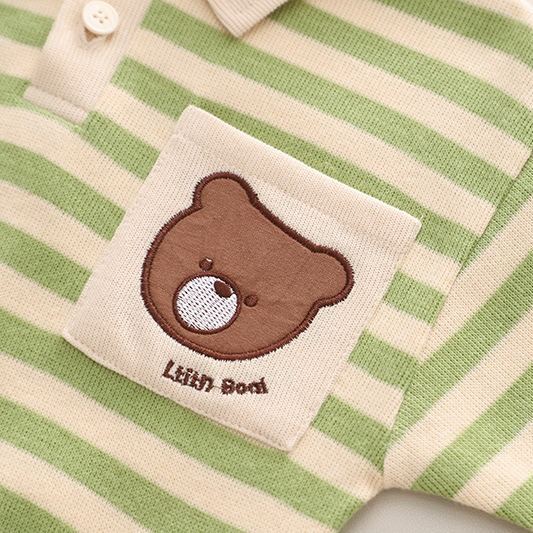 2pcs Toddler Boys 3D Embroidered Bear Long-Sleeve Shirt & Pants