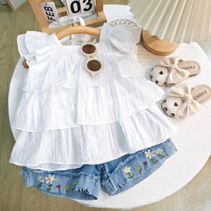 2pcs Toddler Girls Casual Lovely Embroidered Design Summer Set
